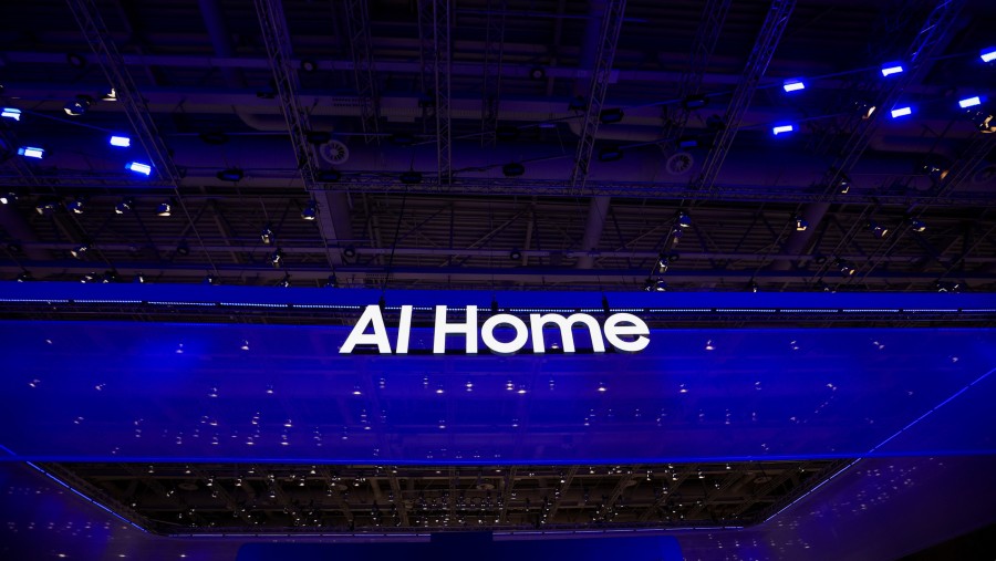 Logo AI Home, kampanye dari Samsung Electronics saat pemaran teknologi konsumen dan peralatan rumah tangga IFA di Jerman. Krisztian Bocsi/Bloomberg