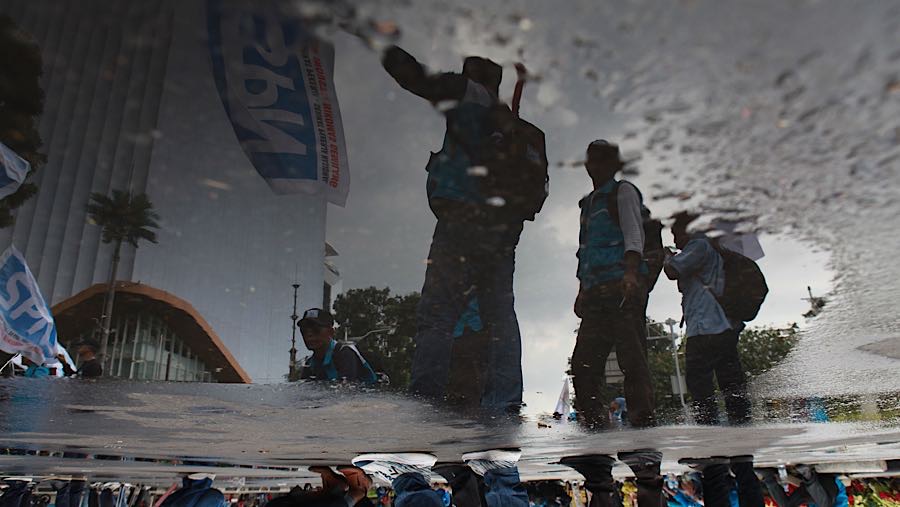 Said Iqbal mengatakan jumlah peserta diperkirakan mencapai 20.000 orang. (Bloomberg Technoz/Andrean Kristianto)