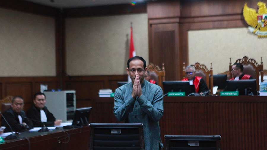 Sidang dakwaan Nadiem Makarim di kasus korupsi laptop Chromebook (5/1/2026). (Bloomberg Technoz/Andrean Kristianto)