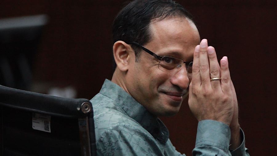 Mantan Mendikbudristek Nadiem Makarim bersiap menjalani sidang dakwaan di Pengadilan Tipikor, Senin (5/1/2026). (Bloomberg Technoz/Andrean Kristianto)