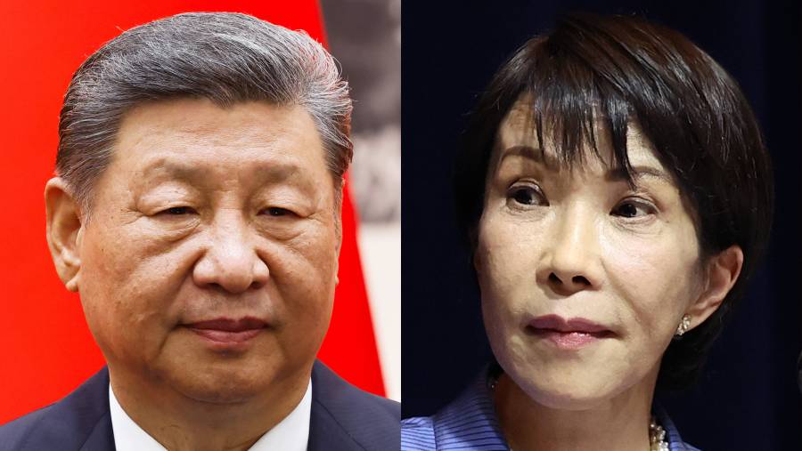 Presiden China Xi Jinping dan PM Jepang Sanae Takaichi. (Bloomberg)