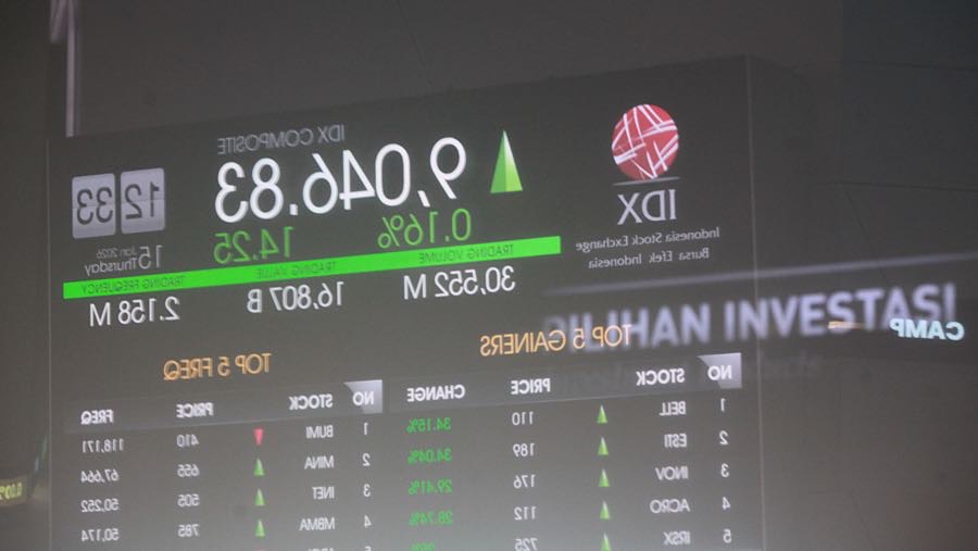 Layar pergerakan harga saham (IHSG) di Bursa Efek Indonesia (BEI), Jakarta, Kamis (15/1/2026) (Bloomberg Technoz/Andrean Kristianto)
