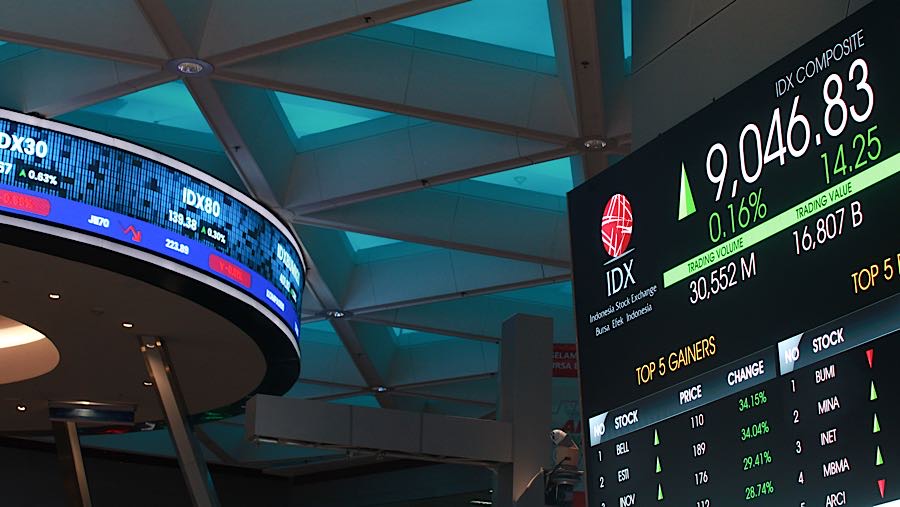 Layar pergerakan harga saham (IHSG) di Bursa Efek Indonesia (BEI), Jakarta, Kamis (15/1/2026) (Bloomberg Technoz/Andrean Kristianto)