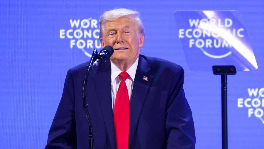 Presiden AS Donald Trump di Forum Ekonomi Dunia (WEF) Davos, Swiss, Rabu (21/1/2026). (Krisztian Bocsi/Bloomberg)