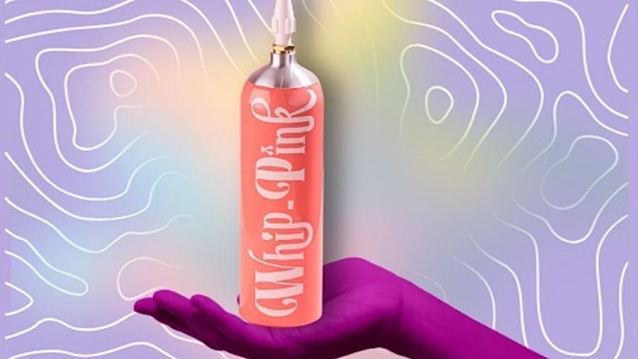 Tabung gas nitrous oxide (N2O) yang dikenal sebagai ‘Whip Pink’. (Tangkapan layar Instagram @whippink.co)
