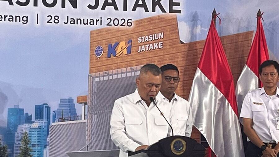 Menteri Perhubungan, Dudy Purwagandhi dalam peresmian Stasiun Jatake, Rabu (28/1/2026)