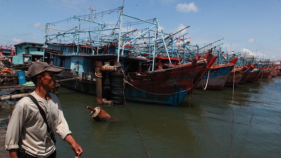 KKP menyatakan kepadatan dipicu oleh jumlah kapal yang melampaui kapasitas kolam pelabuhan dan cuaca buruk. (Bloomberg Technoz/Andrean Kristianto)
