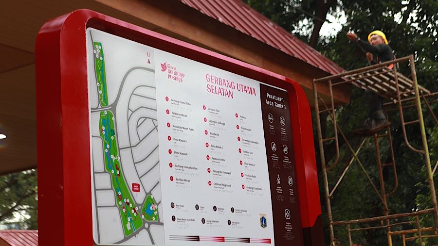 Taman Bendera Pusaka dibangun di lahan seluas 5,5 hektare dan pembangunannya sudah memasuki tahap akhir. (Bloomberg Technoz/Andrean Kristianto)