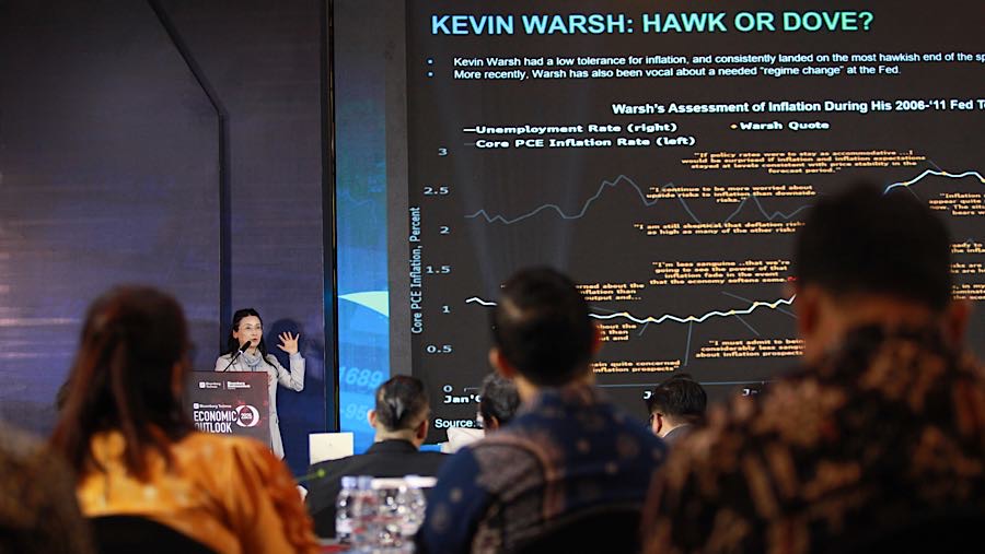 Chief Asia Economist Bloomberg Economics, Chang Shu saat Bloomberg Technoz Economic Outlook 2026, Kamis (12/2/2026). (Bloomberg Technoz/Andrean)