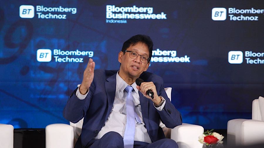 Menkeu Purbaya Yudhi Sadewa saat Bloomberg Technoz Economic Outlook 2026 di Jakarta, Kamis (12/2/2026). (Bloomberg Technoz/Andrean Kristianto)