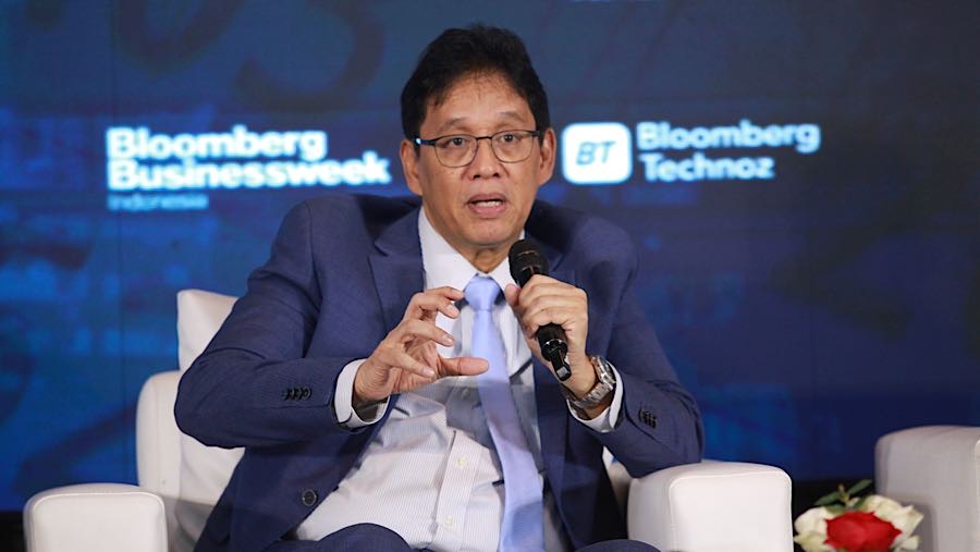 Menkeu Purbaya Yudhi Sadewa saat Bloomberg Technoz Economic Outlook 2026 di Jakarta, Kamis (12/2/2026). (Bloomberg Technoz/Andrean Kristianto)