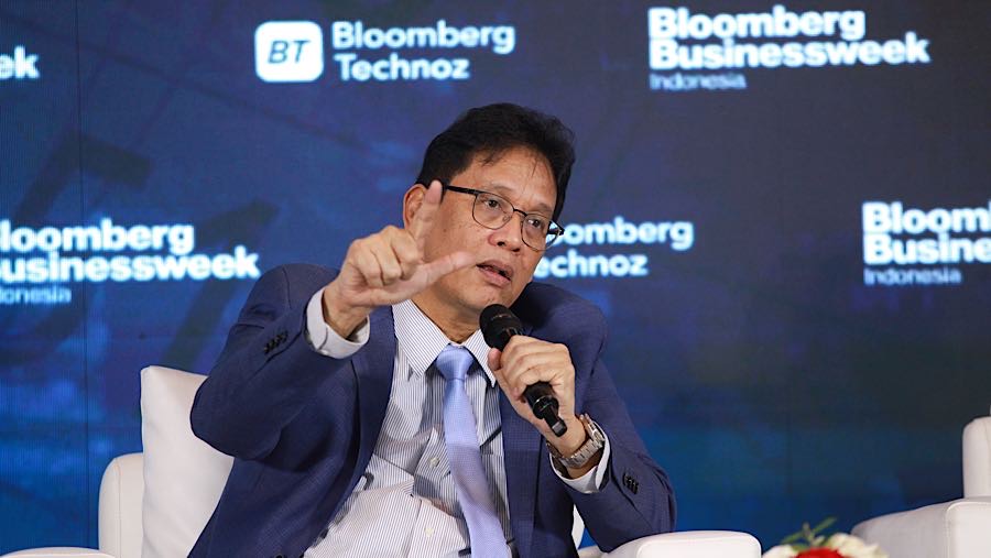Menkeu Purbaya Yudhi Sadewa saat Bloomberg Technoz Economic Outlook 2026 di Jakarta, Kamis (12/2/2026). (Bloomberg Technoz/Andrean Kristianto)