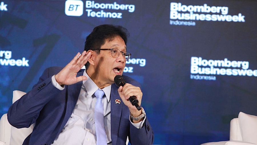 Menkeu Purbaya Yudhi Sadewa saat Bloomberg Technoz Economic Outlook 2026 di Jakarta, Kamis (12/2/2026). (Bloomberg Technoz/Andrean Kristianto)