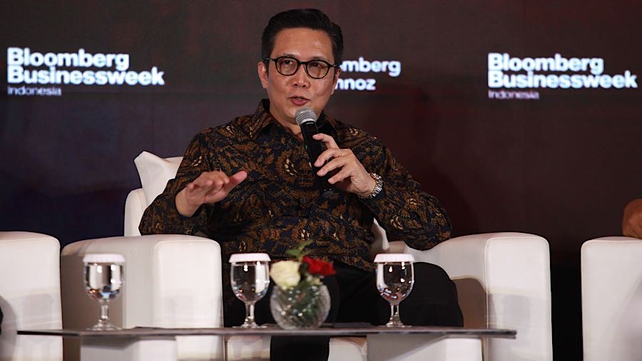 Pj Direktur Utama Bursa Efek Indonesia, Jeffrey Hendrik saat Bloomberg Technoz Economic Outlook 2026, Kamis (12/2/2026). (Bloomberg Technoz/Andrean)