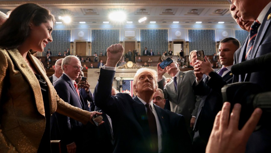 Donald Trump meninggalkan Gedung Kongres pada tahun 2025. (Fotografer: Win McNamee/Getty Images via Bloomberg)