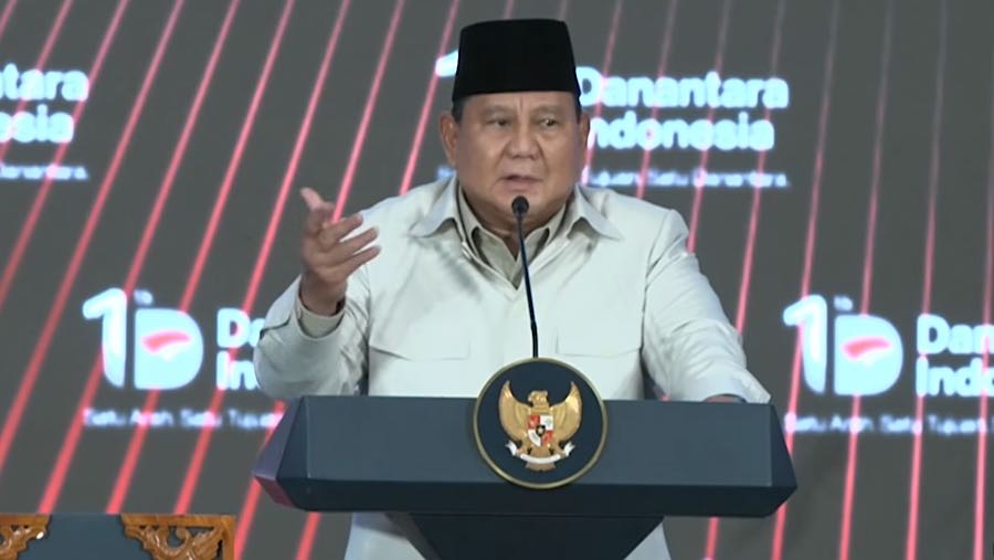 Presiden Prabowo Hadiri saat menghadiri Tasyakuran HUT ke-1 Danantara Indonesia, Jakarta. (Tangkapan Layar Youtube Setpres)

