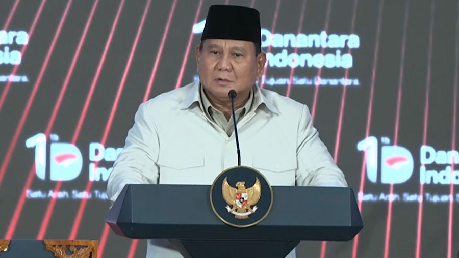Presiden Prabowo Hadiri saat menghadiri Tasyakuran HUT ke-1 Danantara Indonesia, Jakarta. (Tangkapan Layar Youtube Setpres)