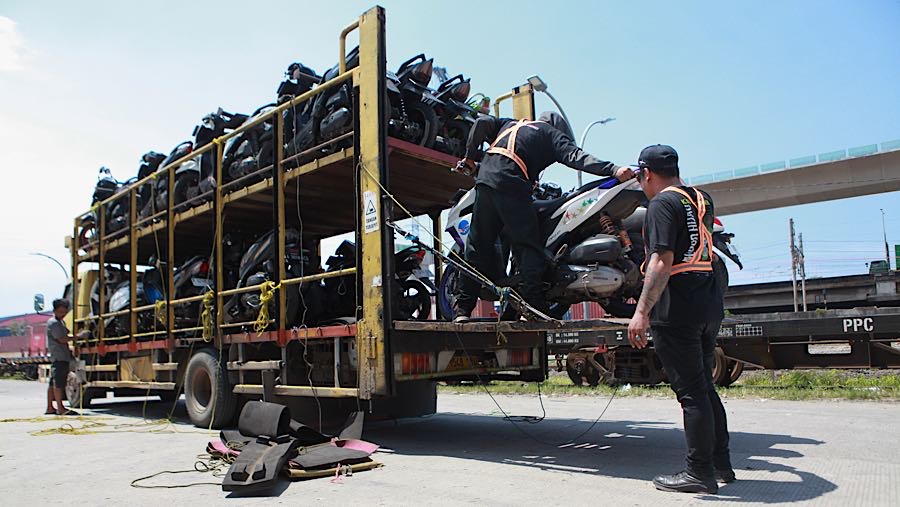 Pemerintah kembali menyelenggarakan program Mudik Motor Gratis (Motis) pada periode angkutan Lebaran 2026. (Bloomberg Technoz/Andrean Kristianto)