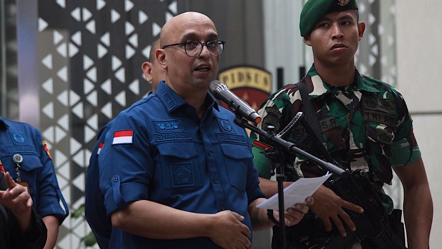 Dirdik Jampidsus, Syarief Sulaeman Nahdi saat konfrensi pers di Kejagung, Kamis (9/4/2026). (Bloomberg Technoz/Andrean Kristianto)