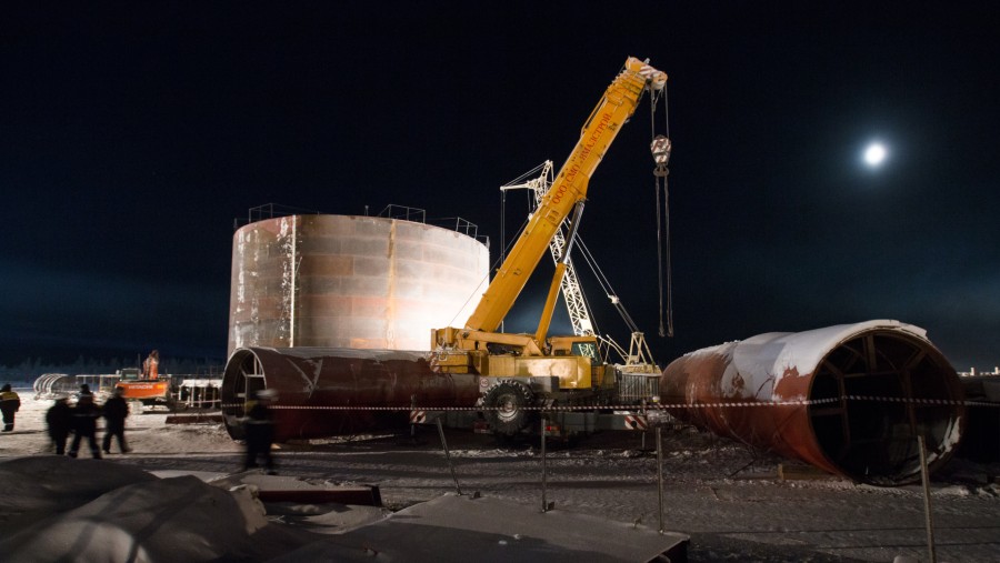 Pembangunan titik transfer dan penerimaan ladang minyak mentah berat Russkoye, yang dioperasikan oleh Rosneft PJSC di Siberia Timur,Rusia./Bloomberg