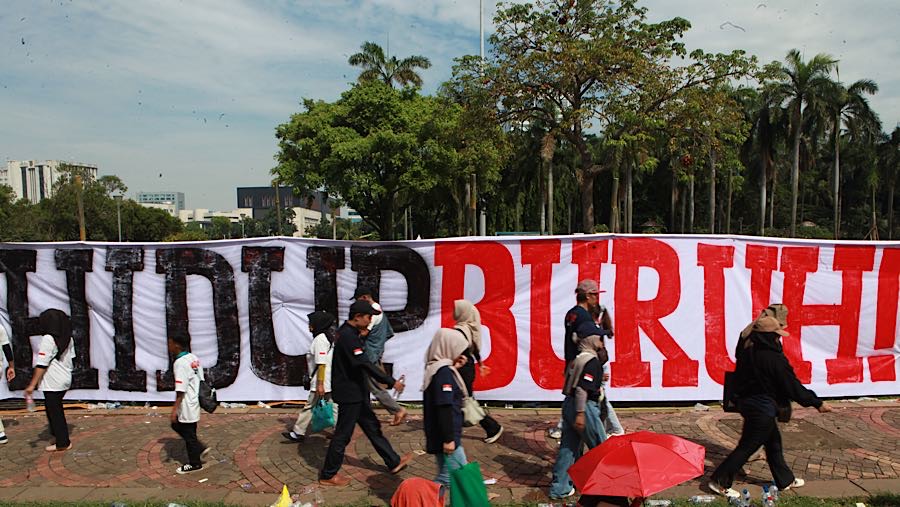 Untuk pengamanan, pihak kepolisian mengerahkan total 24.980 personel gabungan. (Bloomberg Technoz/Andrean Kristianto)