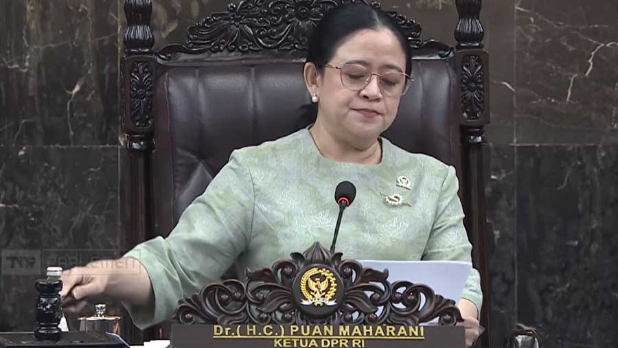 Puan Maharani pada Rapat Paripurna DPR RI ke-19 Terkait KEM dan PPKF RAPBN 2027 (20/5/26). (Tangkapan layar YouTube Sekretariat Presiden)