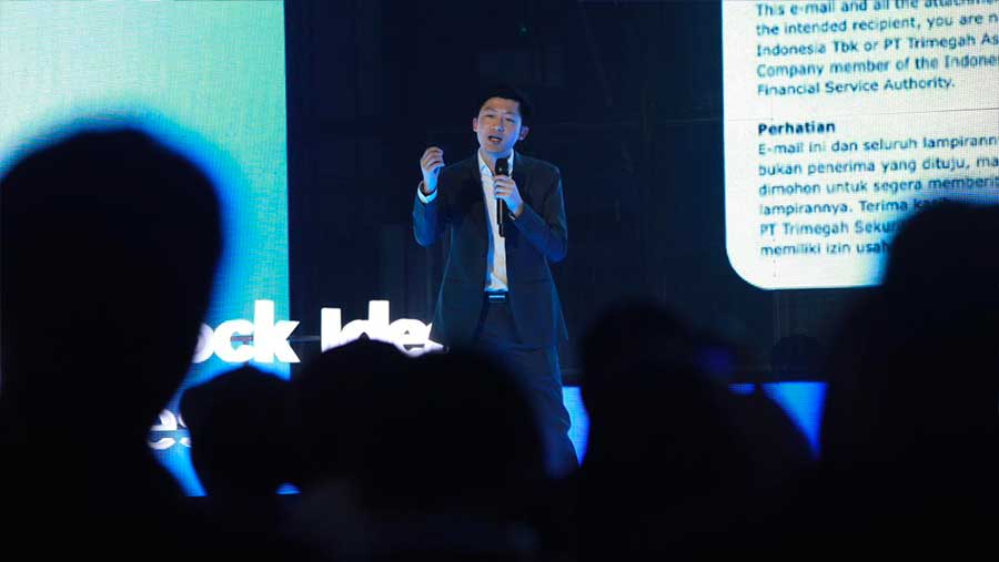 Investor muda sekaligus pendiri Stockwise Andry Hakim Saat Stock Idea Festival di Jakarta, Sabtu (23/5/2026). (Bloomberg Technoz/Andrean Kristianto)