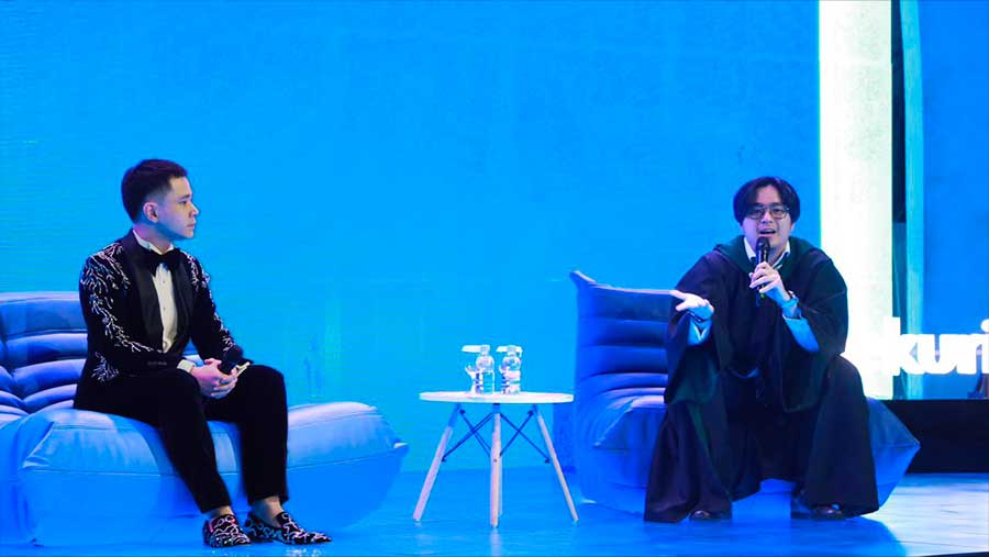 Kevin Hendrawan, dan Jess No Limit Saat Stock Idea Festival di Jakarta, Sabtu (23/5/2026). (Bloomberg Technoz/Andrean Kristianto)