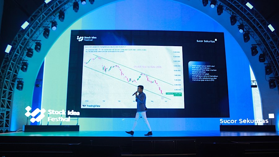 CEO PT Sucor Sekuritas, Bernadus Wijaya Saat Stock Idea Festival di Jakarta, Sabtu (23/5/2026). (Bloomberg Technoz/Andrean Kristianto)