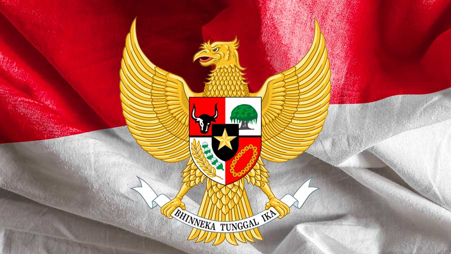 Ilustrasi Lambang Pancasila dengan bekgron bendera Merah Putih (Diolah)