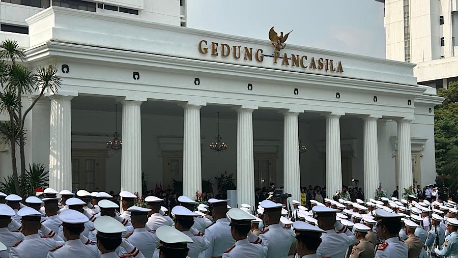 Presiden Prabowo Pimpin Upacara Peringatan Hari Lahir Pancasila, Gedung Pancasila, Kemlu, Senin (1/6/2026). (Blberh Technoz/Azura Yumna)