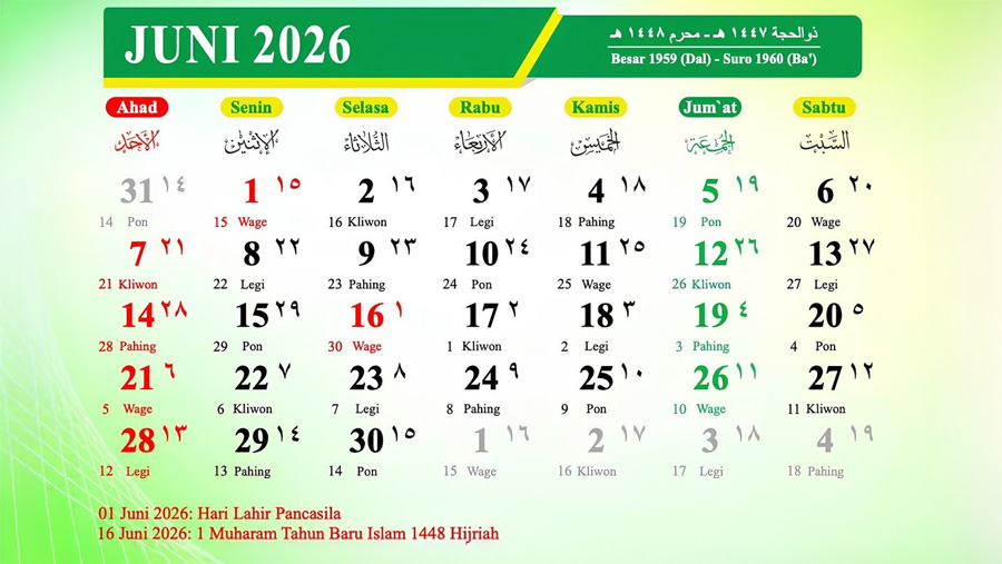 Ilustrasi Kalender Jawa Bulan Juni 2026 (Dok. Ist)