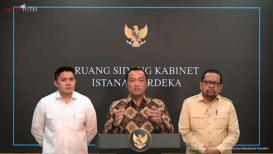 Menteri Sekretaris Negara (Mensesneg), Prasetyo Hadi saat konfrensi pers di Istana Negara, Selasa (2/6/2026). (Tangkapan Layar Youtube Setpres)