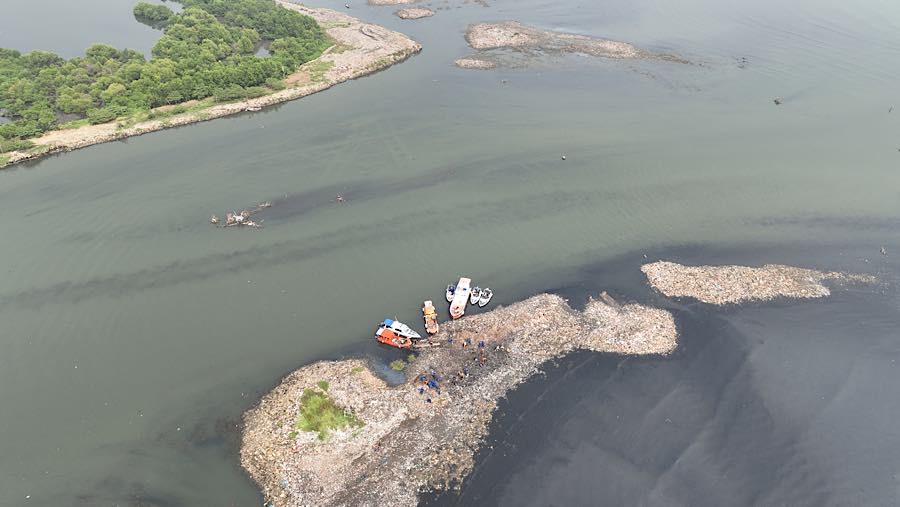 Menurut nelayan tersebut, tumpukan sampah didominasi oleh plastik dan potongan kayu yang terbawa arus hingga mengendap.