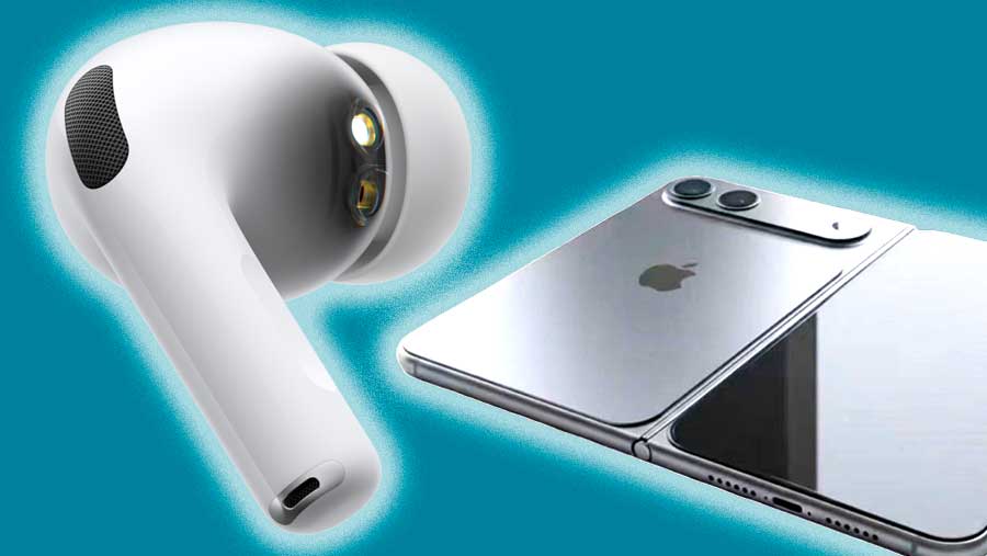 2 perangkat Apple yang siap rilis tahun depan: airpods dengan fitur kamera dan iphone fold (Diolah)