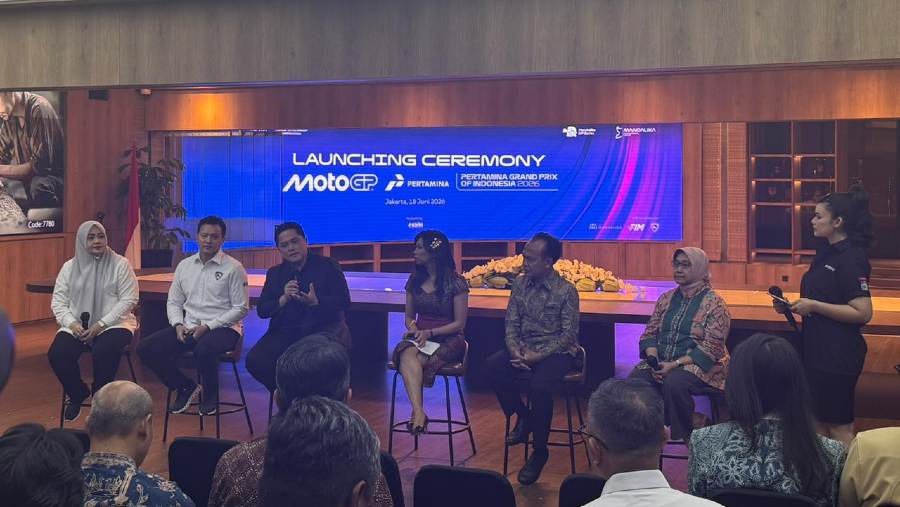 Konferensi Pers Launching Pertamina Grand Prix of Indonesia 2026 di Jakarta, Kamis (18/6/2026). (Sumber: Sultan Ibnu/Bloomberg Technoz).