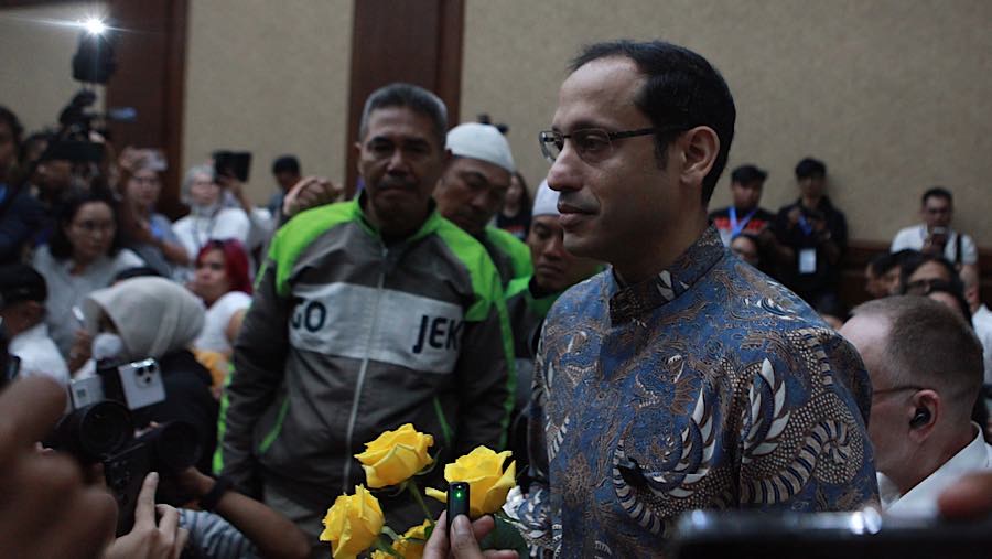 Terdakwa, Nadiem Anwar Makarim sebelum mengikuti sidang putusan di Pengadilan Tipikor, Selasa (30/6/2026). (Bloomberg Technoz/Andrean Kristianto)