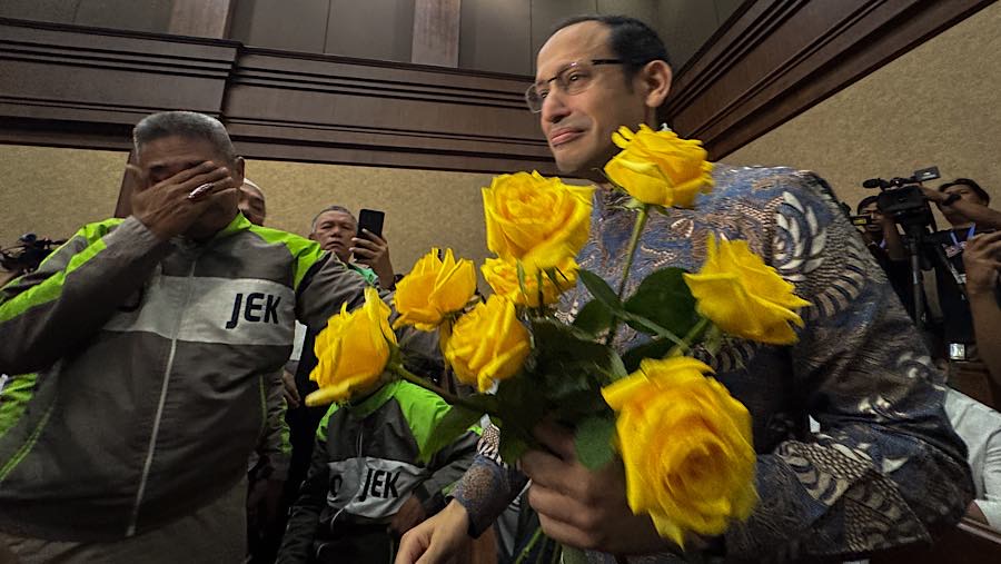 Terdakwa, Nadiem Anwar Makarim sebelum mengikuti sidang putusan di Pengadilan Tipikor, Selasa (30/6/2026). (Bloomberg Technoz/Andrean Kristianto)