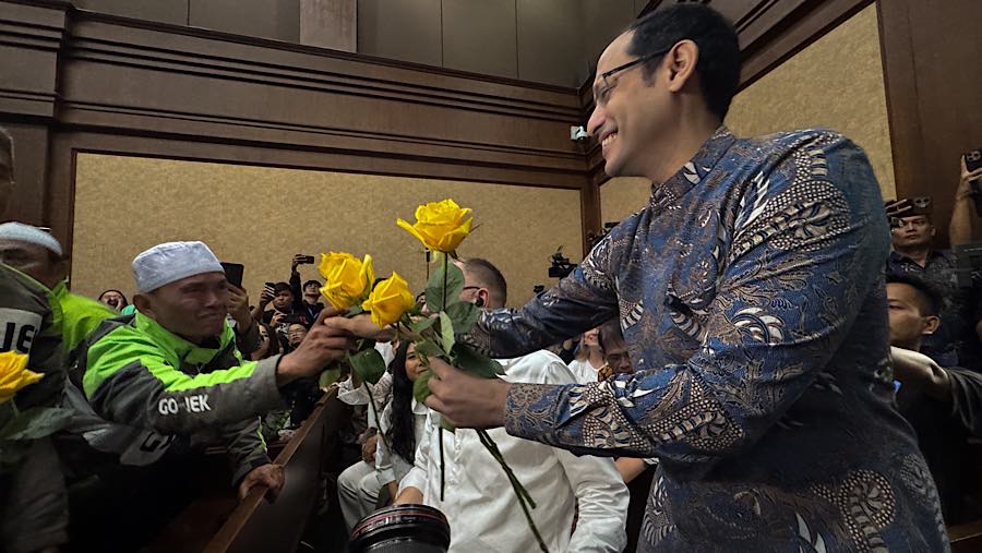 Terdakwa, Nadiem Anwar Makarim sebelum mengikuti sidang putusan di Pengadilan Tipikor, Selasa (30/6/2026). (Bloomberg Technoz/Andrean Kristianto)