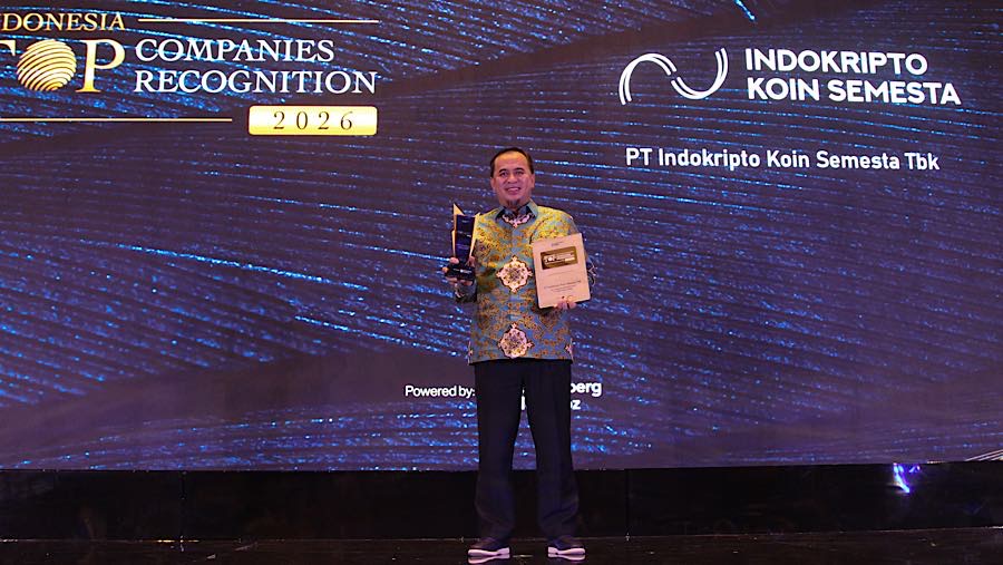 PT Indokripto Koin Semesta Tbk meraih penghargaan pada Indonesia Top Companies Recognition di Jakarta, Senin (29/6/2026) (Bloomberg Technoz/Tri Cahyo)