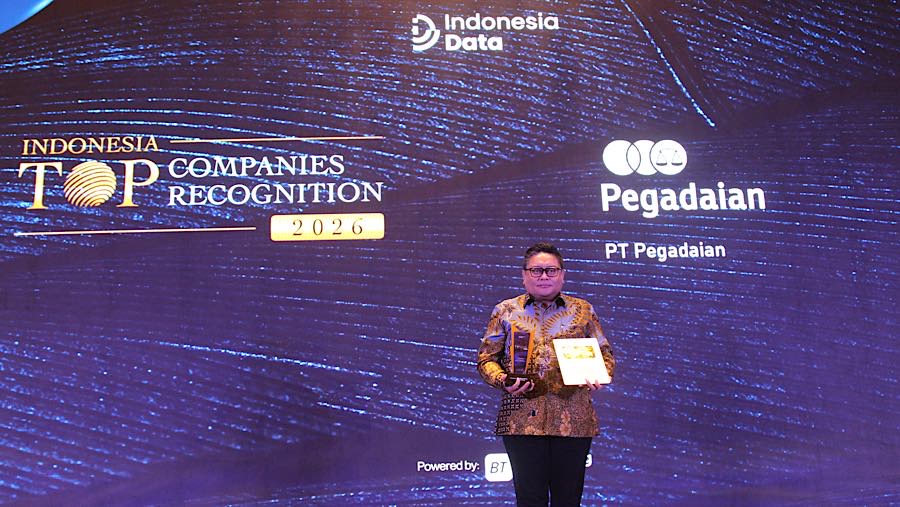 PT Pegadaian meraih penghargaan dalam acara Indonesia Top Companies Recognition di Jakarta, Senin (29/6/2026). (Bloomberg Technoz/Tri Cahyo)