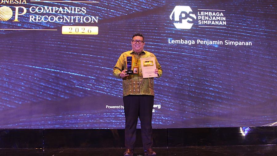 Lembaga Penjamin Simpanan (LPS) meraih penghargaan pada Indonesia Top Companies Recognition di Jakarta, Senin (29/6/2026). (Bloomberg Technoz/Tri)