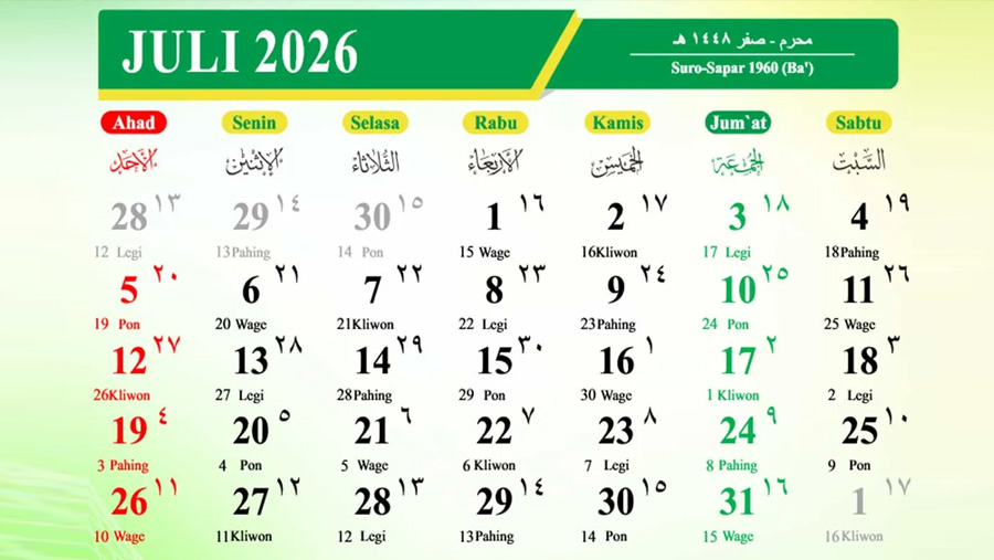 Ilustrasi Kalender Jawa bulan Juli 2026 (Dok. Ist)