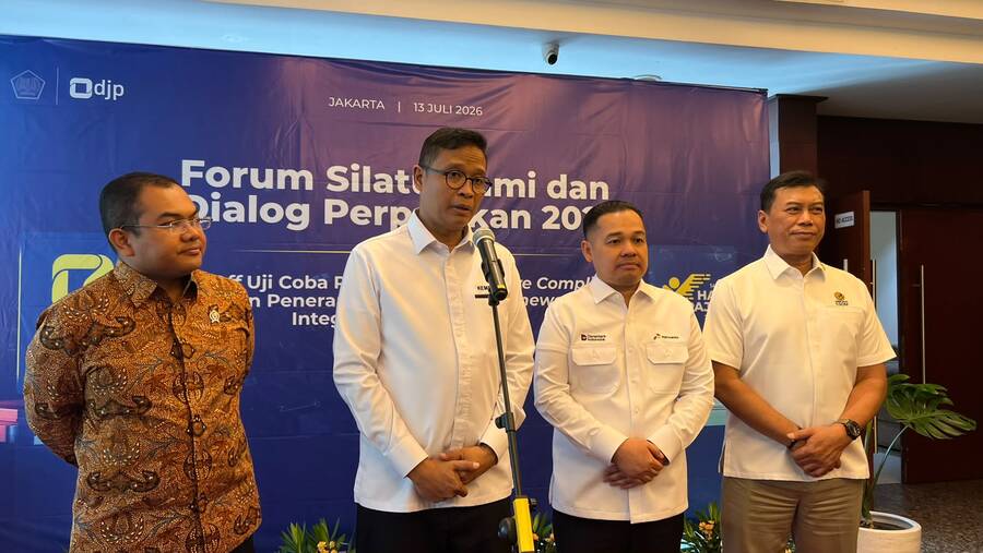 Direktur Jenderal Pajak, Bimo Wijayanto, dalam Forum Silaturahmi dan Dialog Perpajakan, Senin (13/7/2026) (Bloomberg Technoz/ Mis Fransiska)