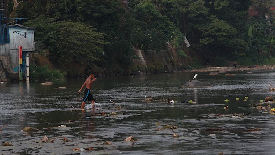 Meskipun TMA Sungai Ciliwung tercatat 0 cm, kondisi tersebut tidak berdampak terhadap sektor irigasi. (Bloomberg Technoz/Andrean Kristianto)