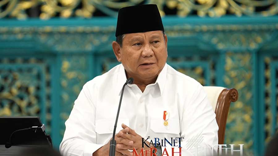 Taklimat Presiden Prabowo pada Sidang Kabinet Paripurna. (YouTube Sekretariat Presiden)
