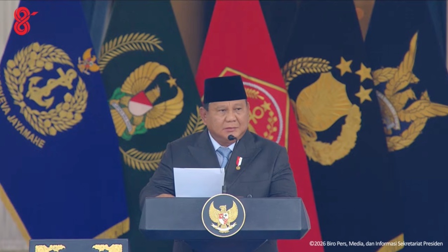 Presiden Prabowo Subianto memimpin upacara Praspa TNI dan pelantikan Perwira Polri, Rabu (22/7). (Sumber: YouTube Sekretariat Presiden)