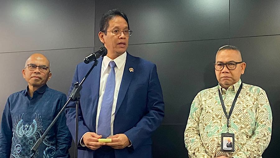 Menteri Keuangan Purbaya Yudhi Sadewa, saat konfrensi pers KSSK di Jakarta, Selasa (28/07/2026). (Bloomberg Technoz/Mis Fransiska)