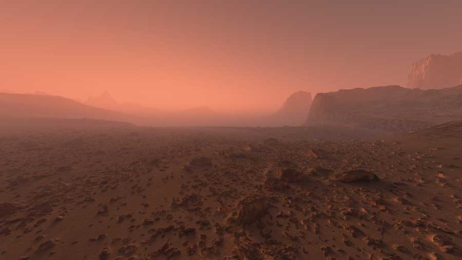 Ilustrasi dataran Planet Mars (Envato)