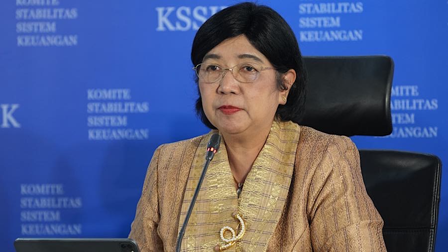 Pelaksana tugas Gubernur Bank Indonesia, Destry Damayanti saat rapat KSSK di Jakarta, Indonesia, Senin (3/8/2026). (Dimas Ardian/Bloomberg)